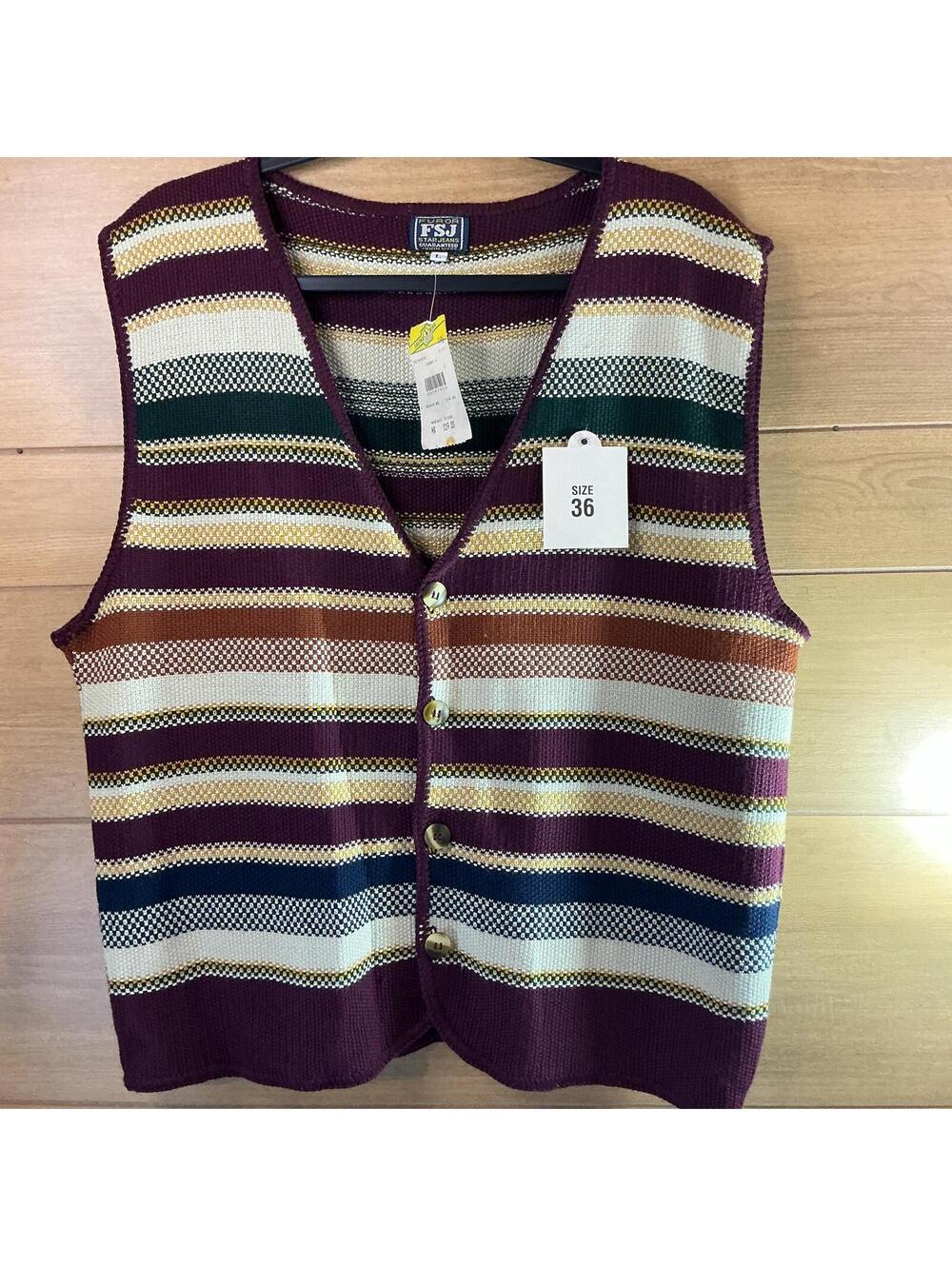 Vintage Furor Star FSJ Striped Sweater Vest Men’s Large Tags
